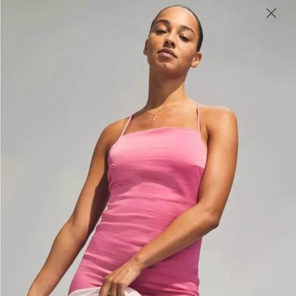 strapless open back dress Plus Size Satin Bow Mini Slip Dress in Pink main image 1